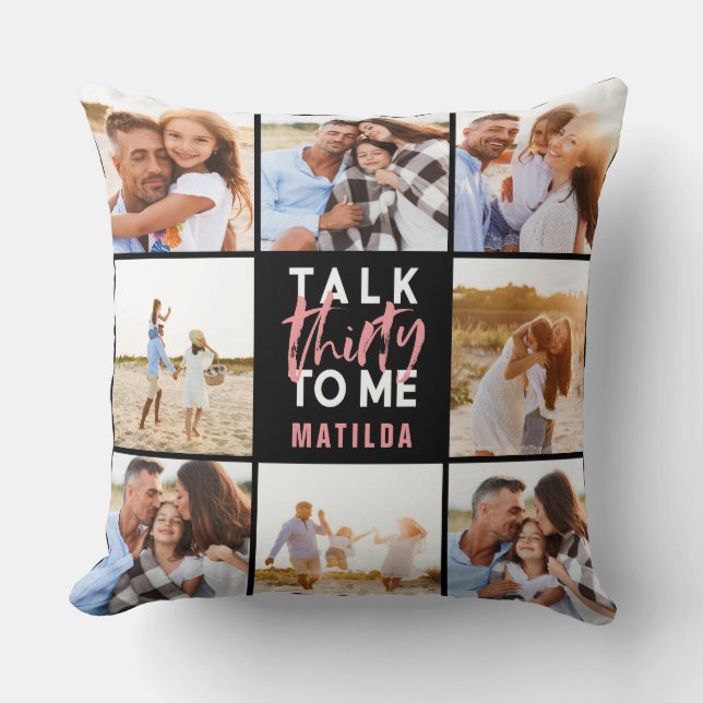 30th birthday modern multi photo pink girly cushion (Front)