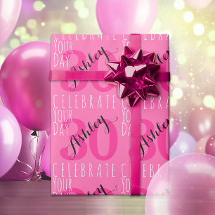 30th Birthday Modern Pink Typography Wrapping Paper