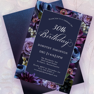 30th Birthday Moody Purple Flower Invitation