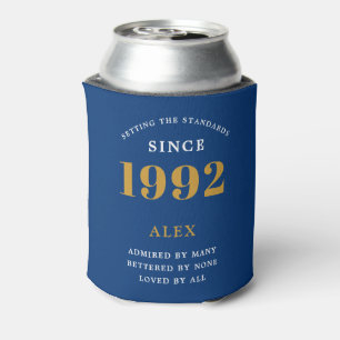 30th Birthday Name 1992 Blue Gold Elegant Chic Can Cooler
