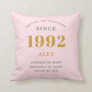 30th Birthday Name 1992 Pink Grey Elegant Chic Cushion