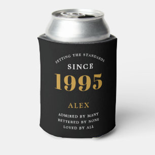 30th Birthday Name 1995 Black Gold Elegant Chic Can Cooler