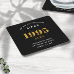 30th Birthday Name 1995 Black Gold Elegant Chic Square Paper Coaster<br><div class="desc">Premium 30th Birthday Black and Gold Personalised Paper Coasters - Celebration Elegance. Celebrate a milestone birthday in style with our chic, premium-quality, 30th Birthday paper coasters. Exquisitely designed with a striking black and gold colour scheme, these coasters add a touch of luxury and sophistication to any 30th birthday bash. Express...</div>