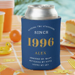 30th Birthday Name 1996 Blue Gold Elegant Chic Can Cooler<br><div class="desc">Luxurious 30th Birthday Blue and Gold Can Cooler: The perfect party companion. Our high-quality 30th Birthday Can Cooler is made to help you toast to the big milestone in style. Crafted in sleek blue and accented with gold, it brings a touch of luxury to your celebration. Not just a pretty...</div>