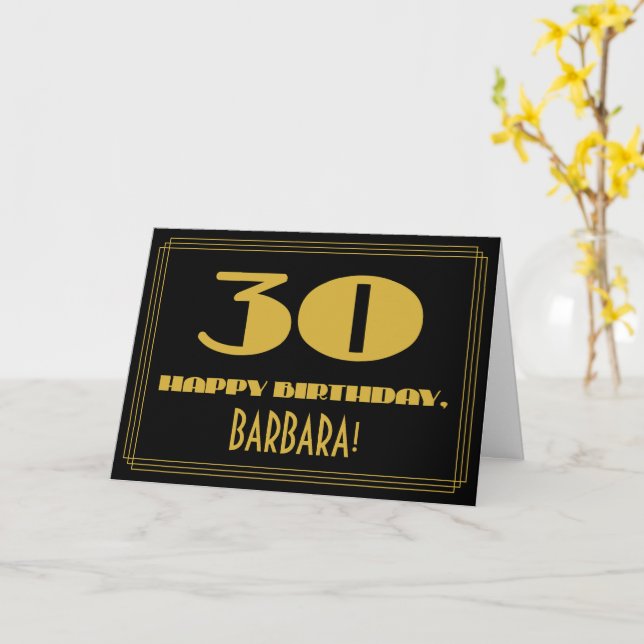 30th Birthday: Name + Art Deco Inspired Look "30" Card (Yellow Flower)