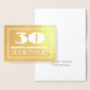 30th Birthday: Name + Art Deco Inspired Look "30" Foil Card