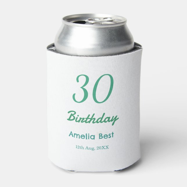 30TH BIRTHDAY NAME DATE BOLD RETRO turquoise simpl Can Cooler (Can Front)