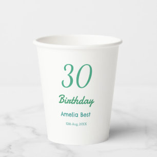 30TH BIRTHDAY NAME DATE BOLD RETRO turquoise simpl Paper Cups