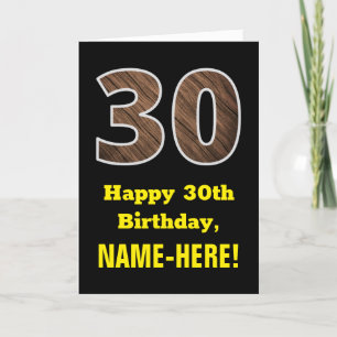 30th Birthday: Name, Faux Wood Grain Pattern "30" Card