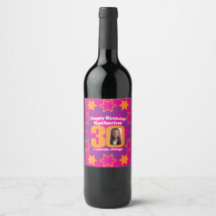 30th birthday name pink photo custom wine labels