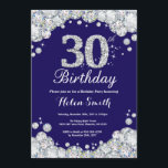 30th Birthday Navy Blue and Silver Diamond Invitation<br><div class="desc">30th Birthday Invitation. Navy Blue and Silver Rhinestone Diamond. Elegant Birthday Bash invite. Adult Birthday. Women Birthday. Men Birthday. For further customisation,  please click the "Customise it" button and use our design tool to modify this template.</div>