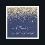 30th Birthday Navy Blue Gold Glitter Any Age Napkin<br><div class="desc">30th Birthday Party Navy Blue and Gold Any Age Sparkle Glitter Brushed Metal Monogram Name Paper Party Napkins. This makes the perfect sweet 16 birthday,  15th,  18th,  21st,  30th,  40th,  50th,  60th,  70th,  80th,  90th,  100th party supplies for someone that loves glam luxury and chic styles.</div>