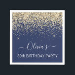 30th Birthday Navy Blue Gold Glitter Any Age Napkin<br><div class="desc">30th Birthday Party Navy Blue and Gold Any Age Sparkle Glitter Brushed Metal Monogram Name Paper Party Napkins. This makes the perfect sweet 16 birthday,  15th,  18th,  21st,  30th,  40th,  50th,  60th,  70th,  80th,  90th,  100th party supplies for someone that loves glam luxury and chic styles.</div>