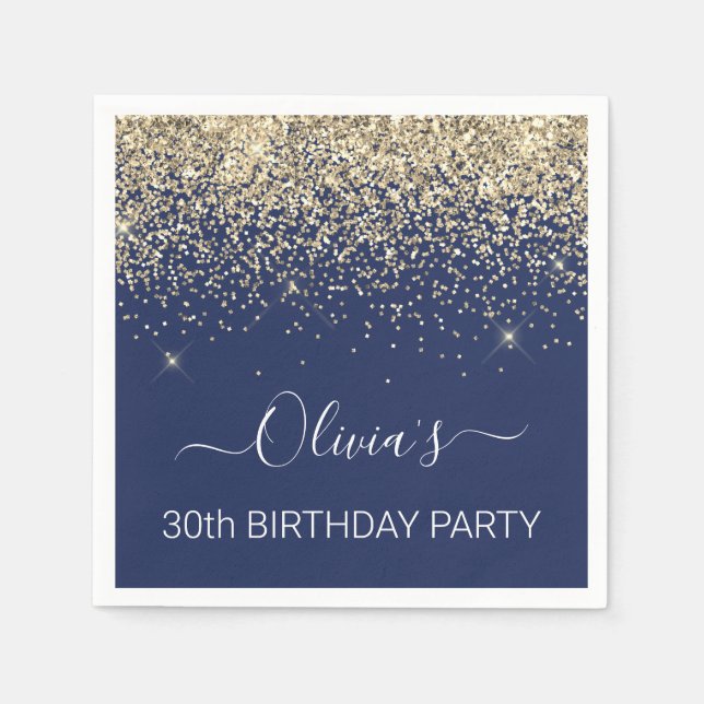 30th Birthday Navy Blue Gold Glitter Any Age Napkin (Front)