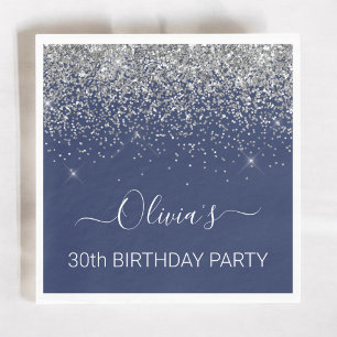 30th Birthday Navy Blue Silver Glitter Any Age Napkin