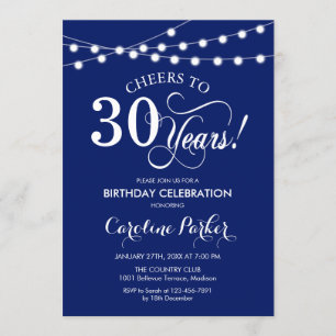 30th Birthday - Navy Blue White Invitation
