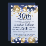 30th Birthday Navy Gold Balloons Party Invitation<br><div class="desc">A stylish 30th birthday Party Invitation . Design features navy blue and gold balloons, Gold glittery stars and navy blue text all on a pale blue gradient background. A lovely design inviting your guests to join you for a 30th birthday party celebration. Easy to customise with your own party details....</div>