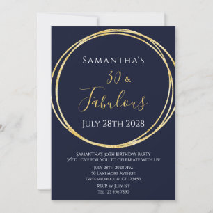 30th Birthday Navy Gold Birthday Invitation