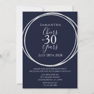 30th Birthday Navy Silver Cheers to 30 Years Party Invitation