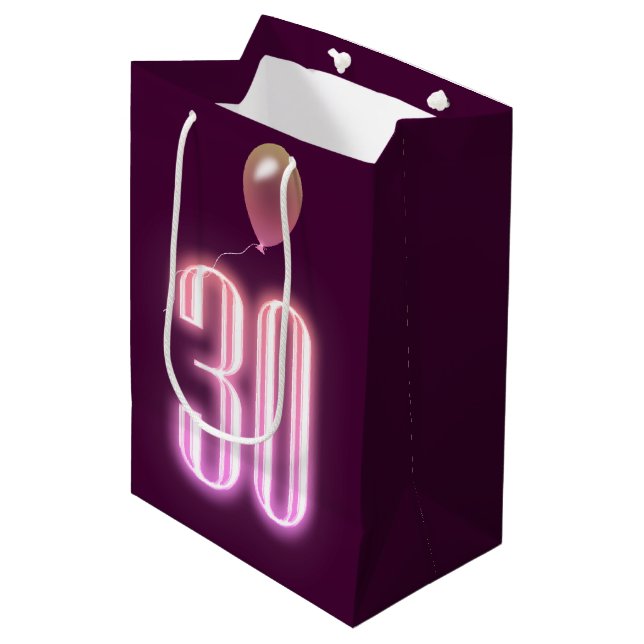 30th Birthday Neon Sign and Balloon  Medium Gift Bag (Front Angled)