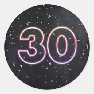 30th Birthday Neon Sign On Black Classic Round Sticker