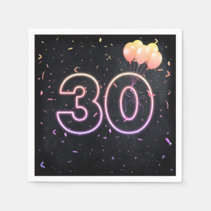 30th Birthday Neon Sign On Black Napkins