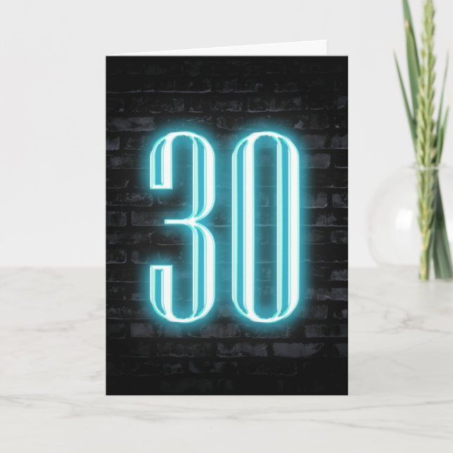30th Birthday Neon Sign on Brick Card (Front)