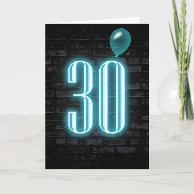 30th Birthday Neon Sign on Brick  Card (Front)
