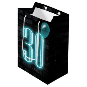 30th Birthday Neon Sign on Brick   Medium Gift Bag