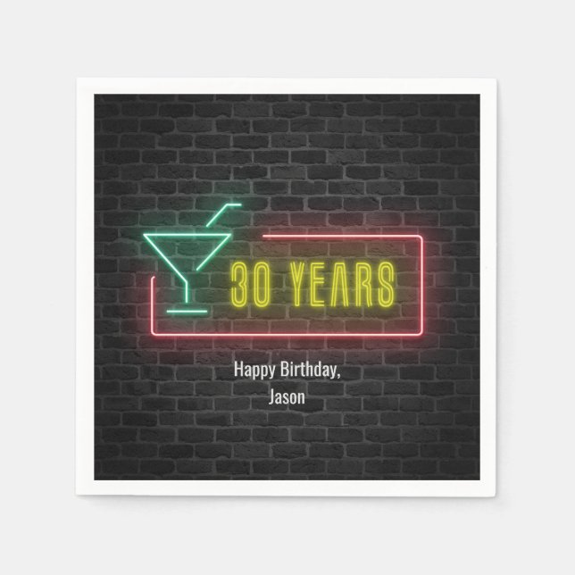 30th birthday Neon Sign on brick wall Napkin (Front)