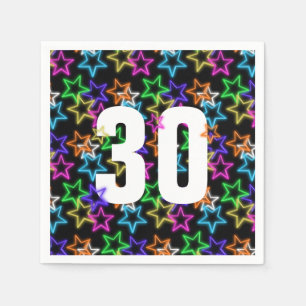 30th Birthday Neon Stars On Black  Napkin
