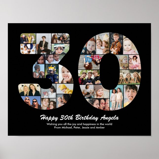 30th Birthday Number 30 Photo Collage Gift Poster (Front)