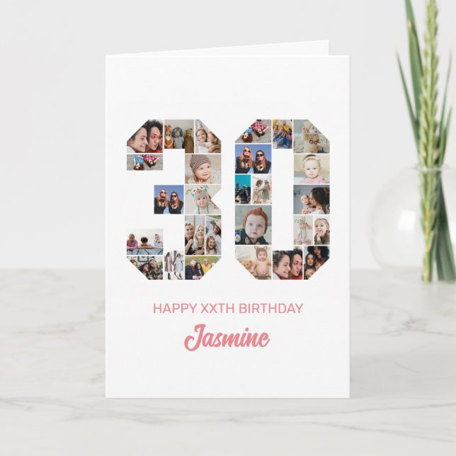 30th Birthday Number 30 Photo Collage Personalised Card (Front)