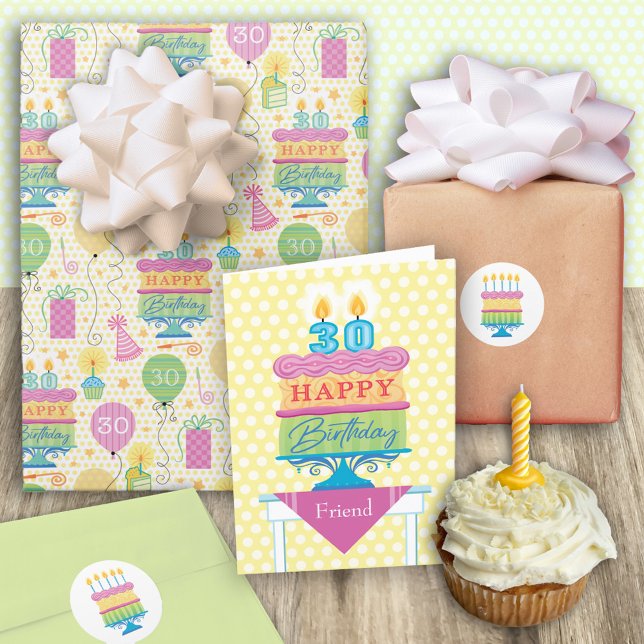 30th Birthday Number Candles Cake Balloon Wrapping Paper Sheet (Creator Uploaded)
