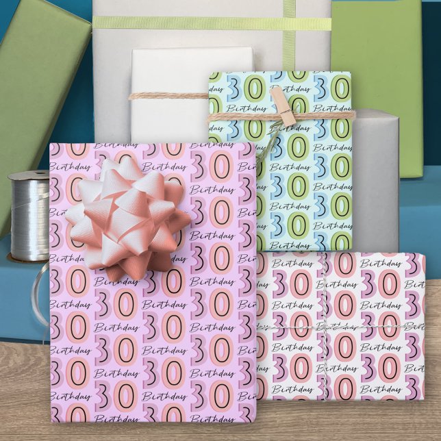 30th Birthday Numbers Purple Pink Wrapping Paper Sheet (Creator Uploaded)