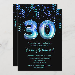 30th Birthday Ocean Balloons with Confetti Invitation