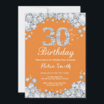 30th Birthday Orange and Silver Diamond Invitation<br><div class="desc">30th Birthday Invitation. Orange and Silver Rhinestone Diamond. Elegant Birthday Bash invite. Adult Birthday. Women Birthday. Men Birthday. For further customisation,  please click the "Customise it" button and use our design tool to modify this template.</div>