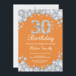 30th Birthday Orange and Silver Diamond Invitation<br><div class="desc">30th Birthday Invitation. Orange and Silver Rhinestone Diamond. Elegant Birthday Bash invite. Adult Birthday. Women Birthday. Men Birthday. For further customisation,  please click the "Customise it" button and use our design tool to modify this template.</div>