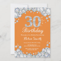 30th Birthday Orange and Silver Diamond