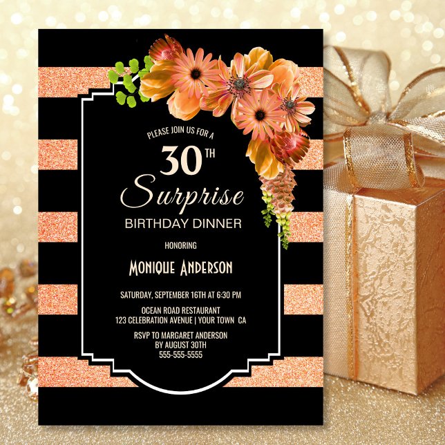 30th Birthday Orange Floral Surprise Dinner Party Invitation (Creator Uploaded)