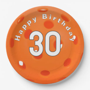 30th Birthday Orange Pickleball Paper Plate