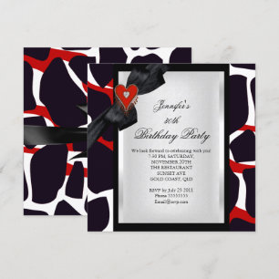 30th Birthday Party Animal Print Red White Black Invitation