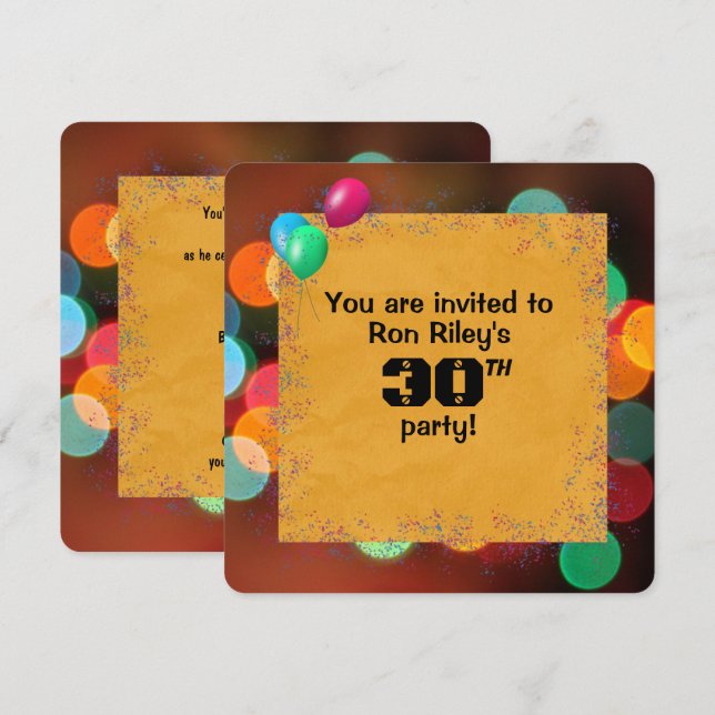 30th Birthday Party Bash Invitation (Front/Back)
