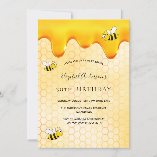 30th birthday party bees honeycomb sweet invitation (Front)