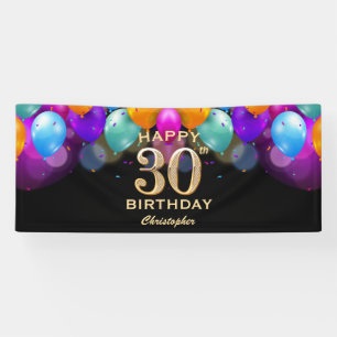 30th Birthday Party Black and Gold Balloons Banner