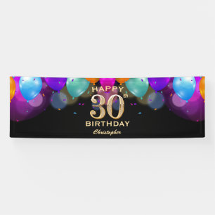30th Birthday Party Black and Gold Balloons Banner