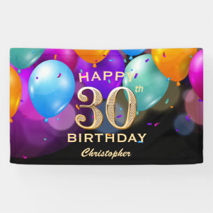 30th Birthday Party Black and Gold Balloons Banner