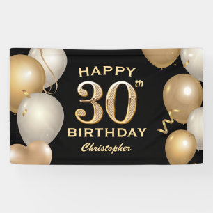 30th Birthday Party Black and Gold Balloons Banner