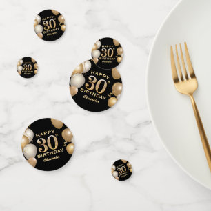30th Birthday Party Black and Gold Balloons Confetti