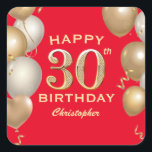 30th Birthday Party Black and Gold Balloons Square Square Sticker<br><div class="desc">30th Birthday Party Black and Gold Balloons and Confetti Sticker. For further customisation,  please click the "Customise it" button and use our design tool to modify this template.</div>